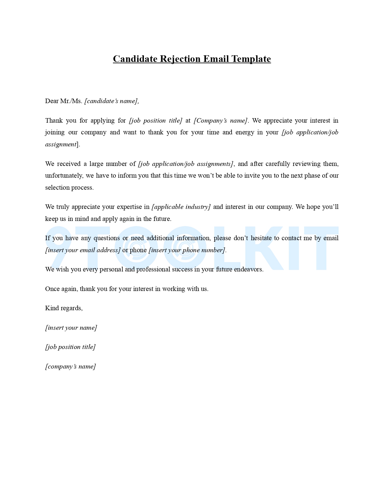 CANDIDATE REJECTION EMAIL TEMPLATE