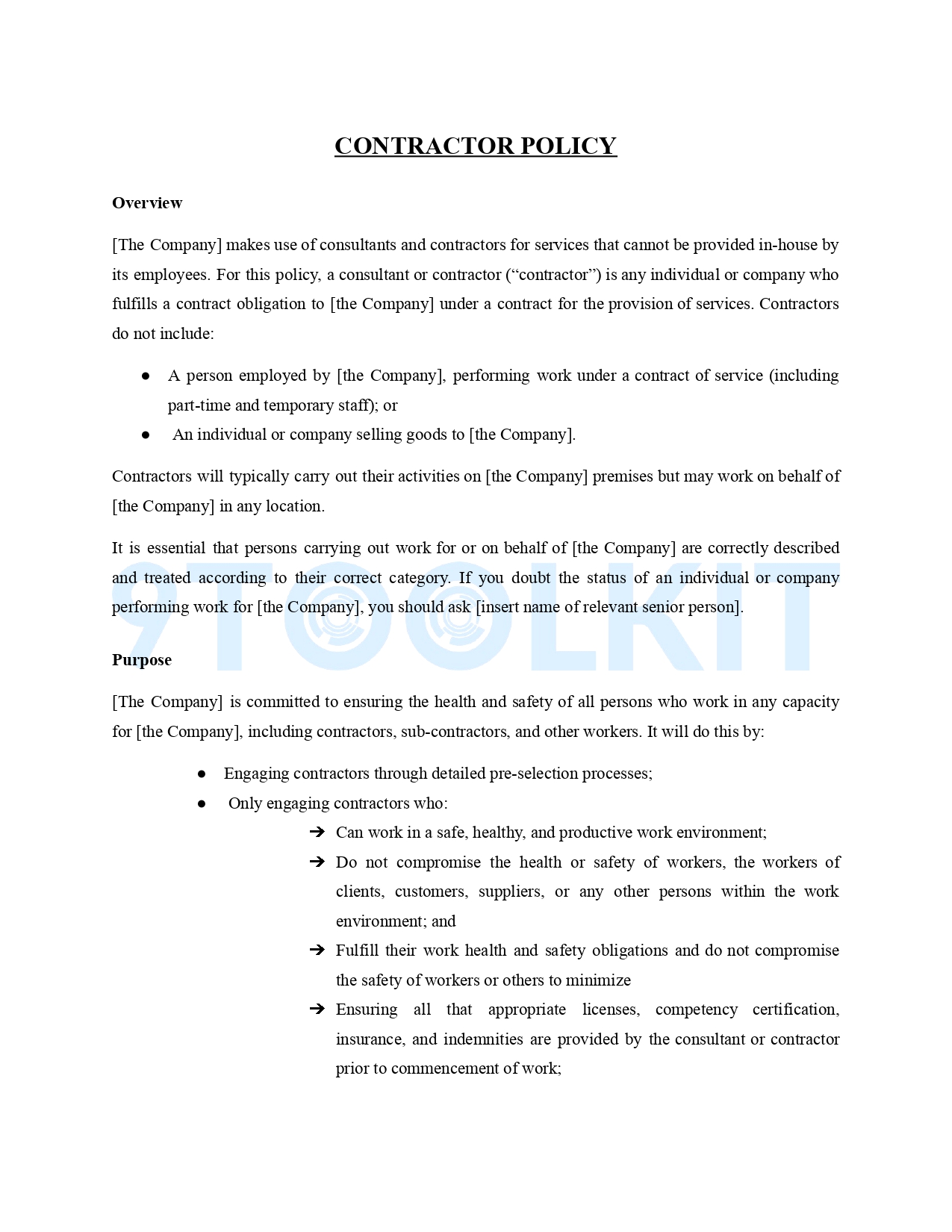 CONTRACTOR POLICY